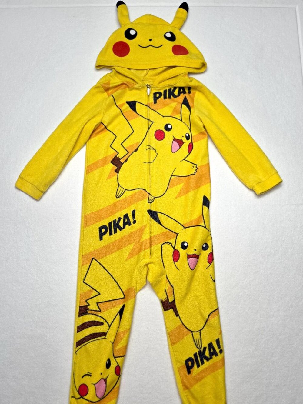 Pokémon Pikachu Yellow Hooded One Piece Pajamas Kids Size XS